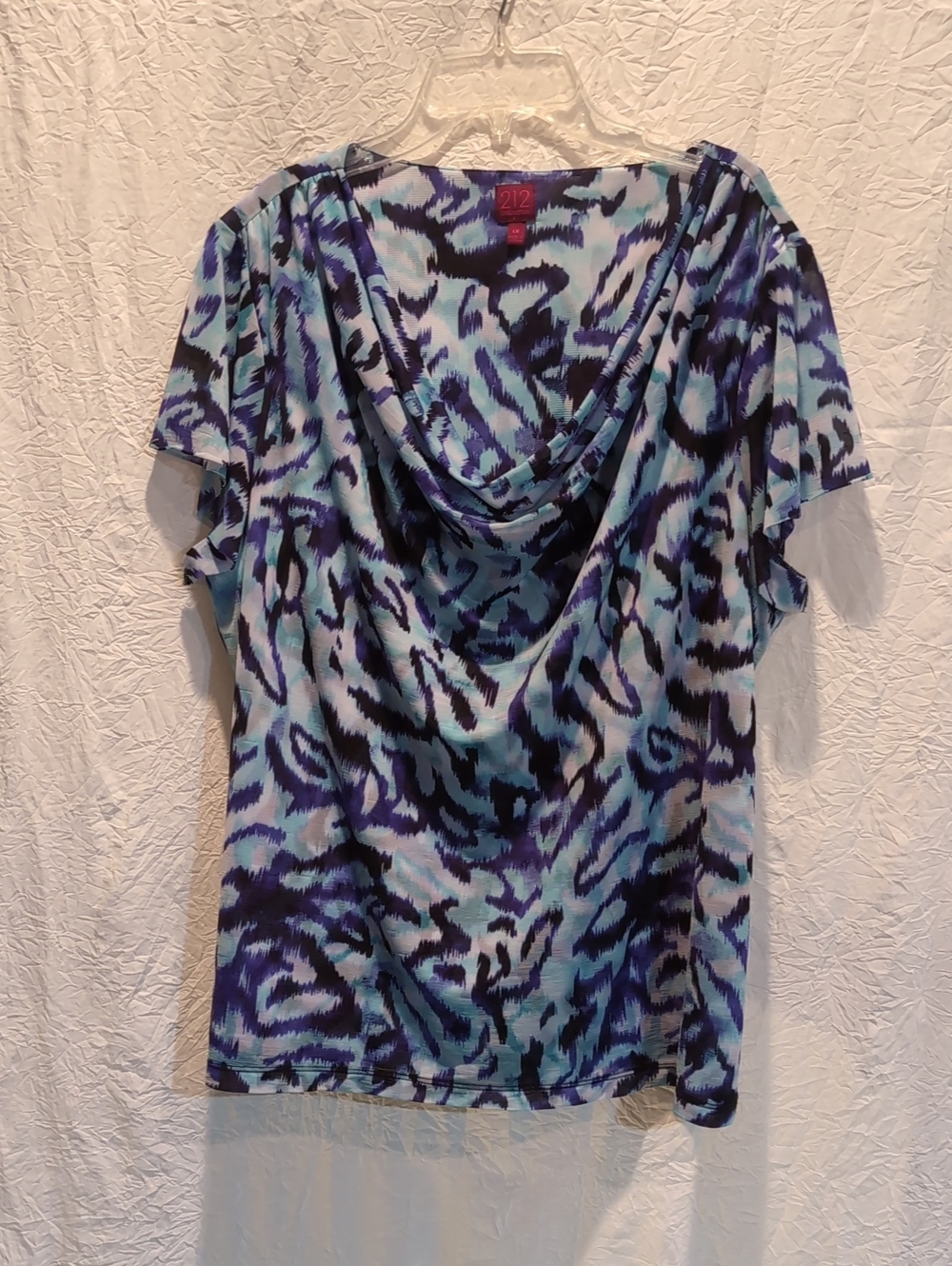 Plus Size Blouse 212 Collection Blue, Purple & Black Cowl Neck Short Sleeve Top
